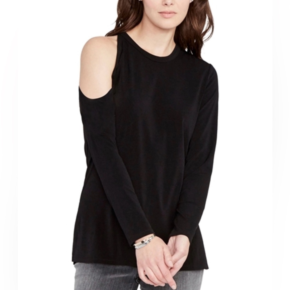 Lilla P Long Sleeve Cold Shoulder Tee Black Size Medium